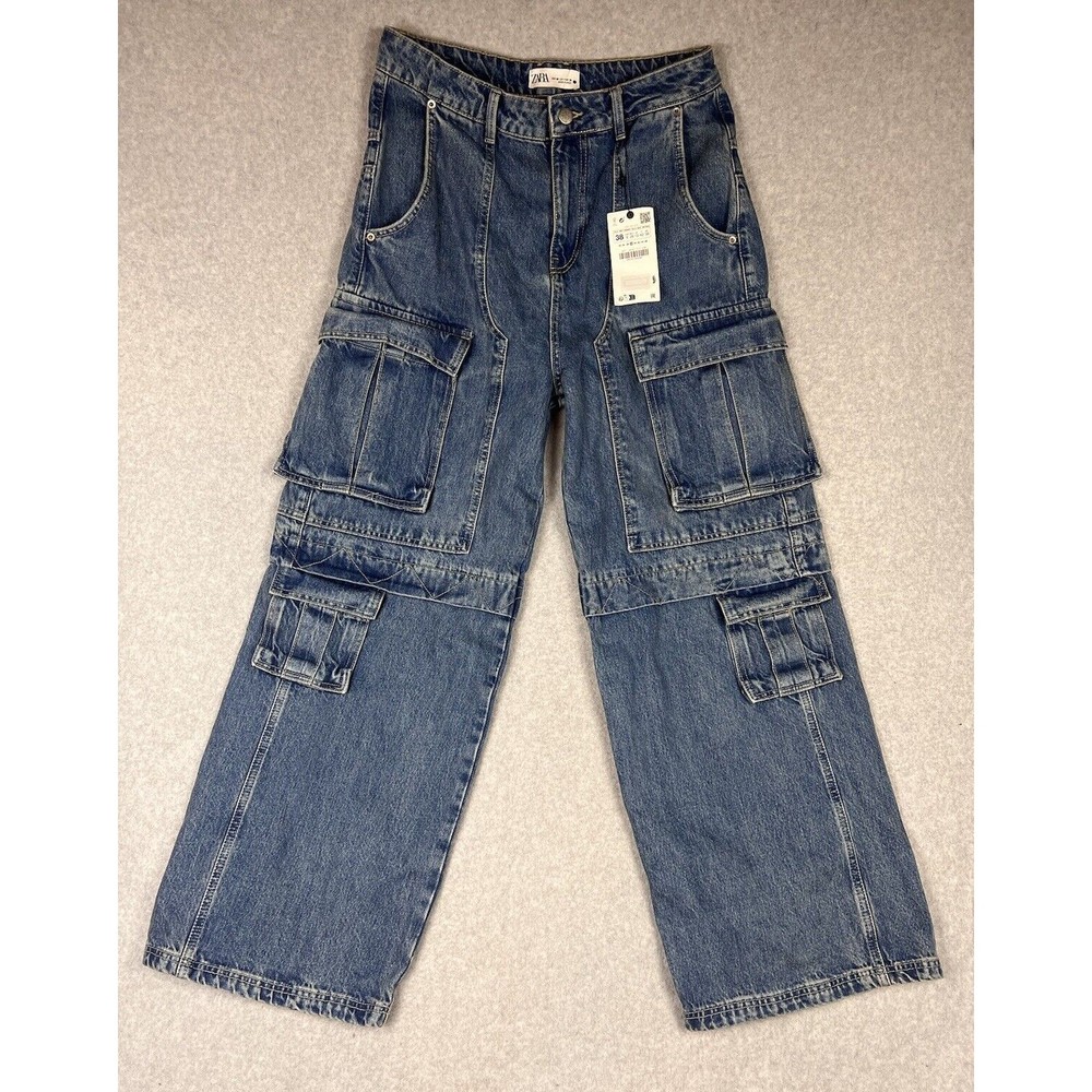Zara Light Blue Wide-Leg Cargo Jeans - Picture 2 of 14